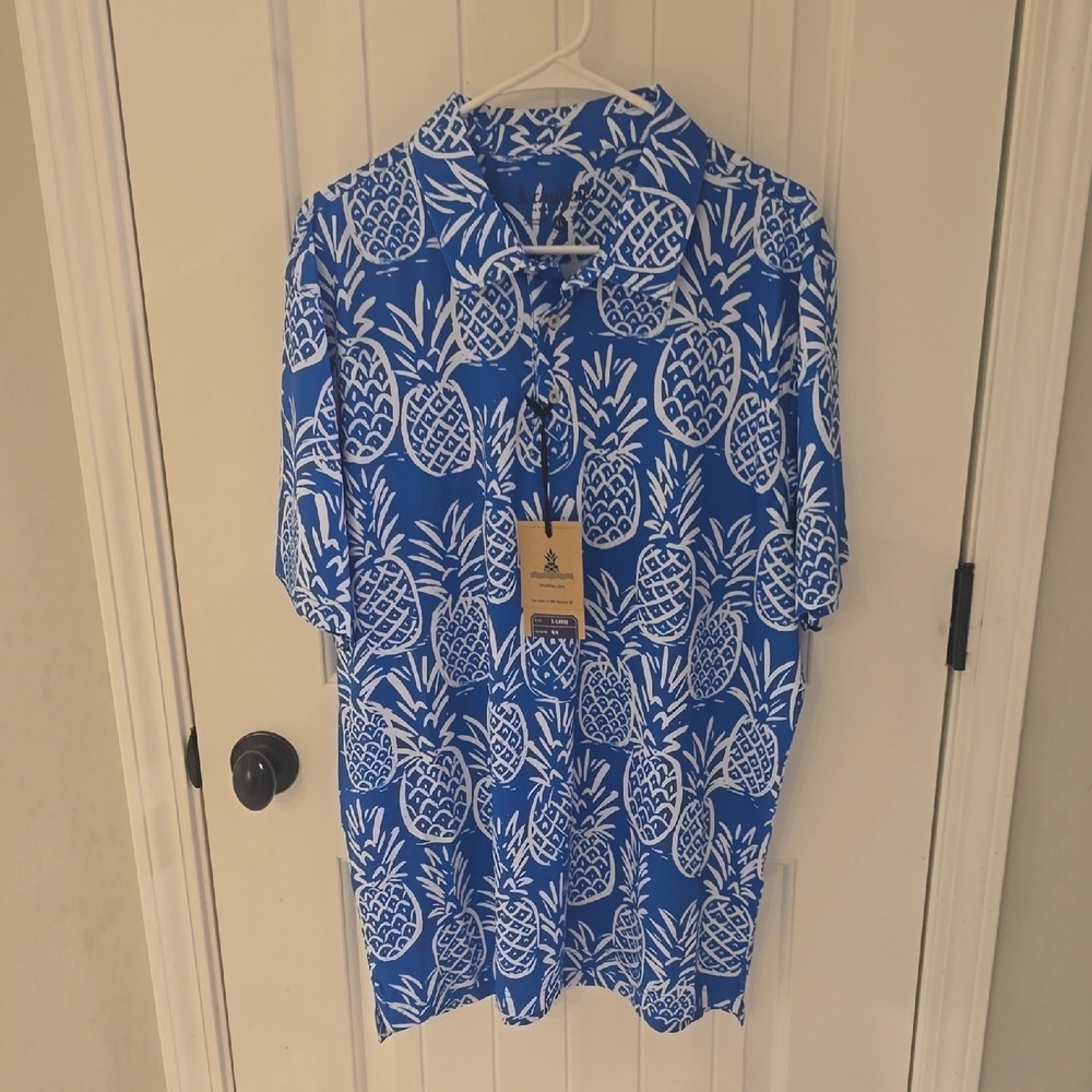 chubbies Blue and White Pineapple Short-Sleeve Button-Down Shirt